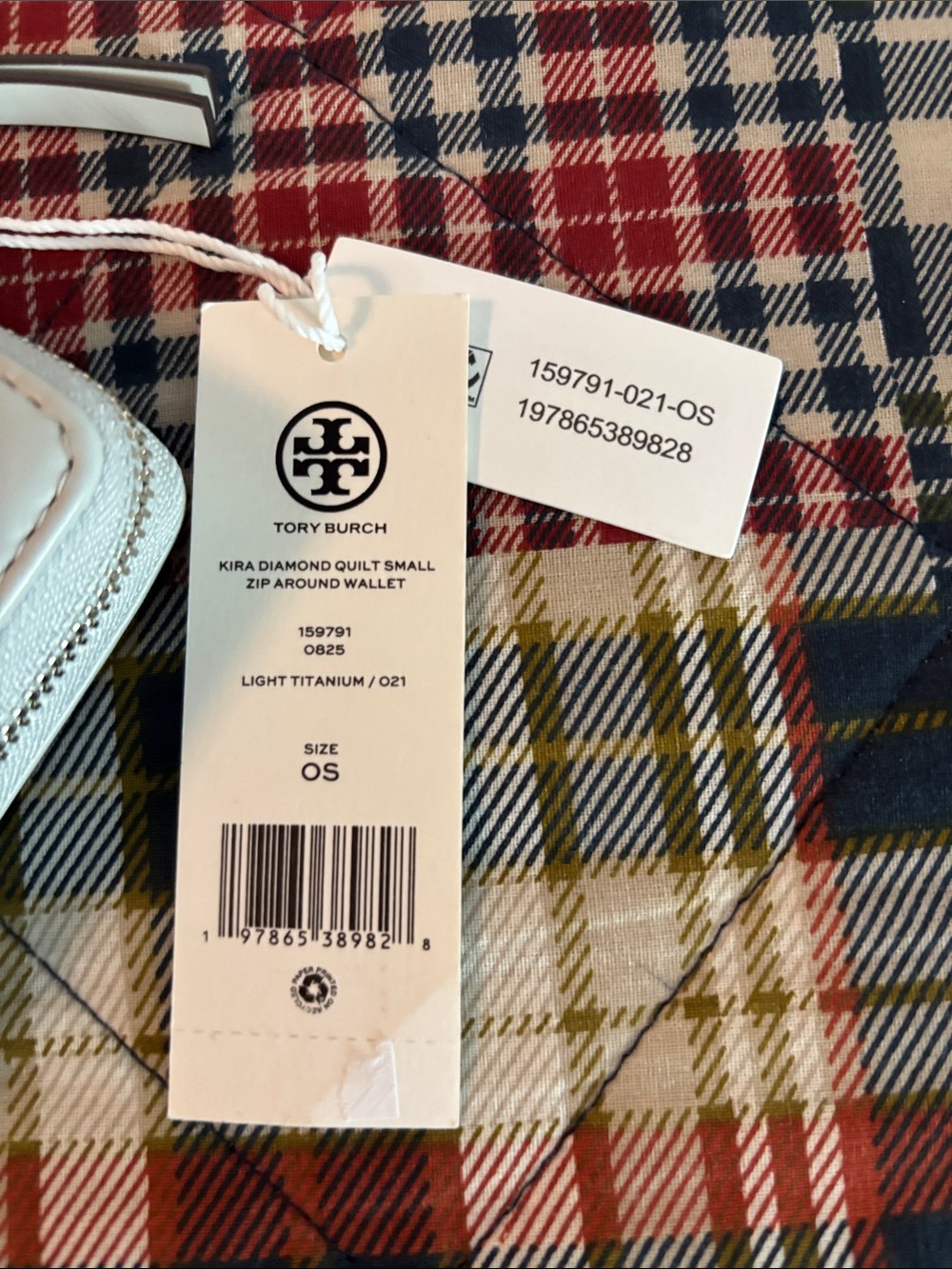 Tory Burch Kira Diamond Small Quilted Zip Wallet in Light Titanium - Picture 2 of 9